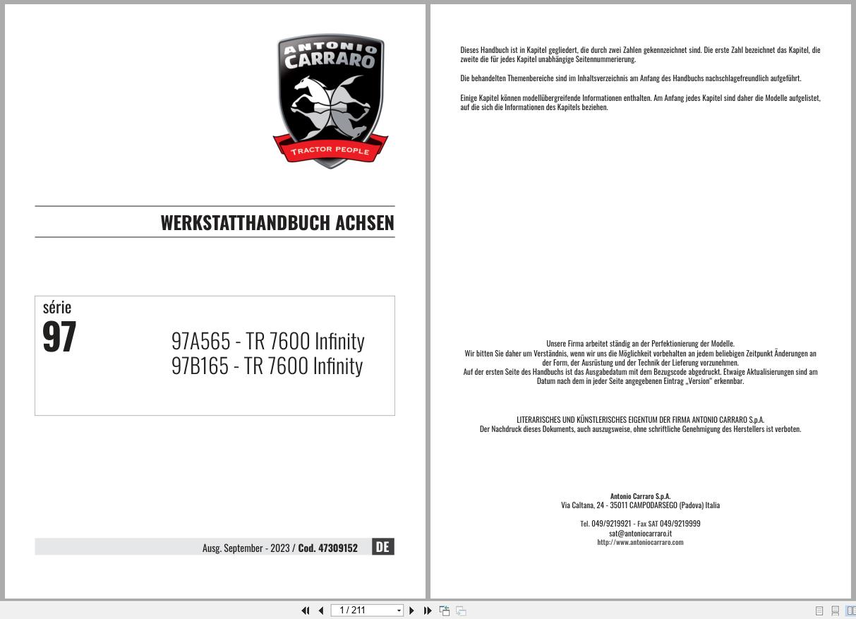 Antonio Carraro Tractor Series 97 TR7600 Infinity Axles Workshop Manual 47309152 DE (1)