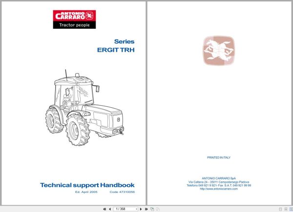 Antonio Carraro Tractor Series ERGIT TRH Technical Support Handbook 47310056 EN (1)
