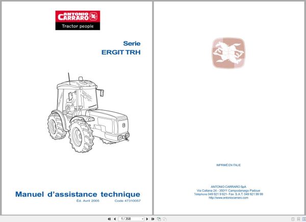 Antonio Carraro Tractor Series ERGIT TRH Technical Support Handbook 47310057 FR (1)