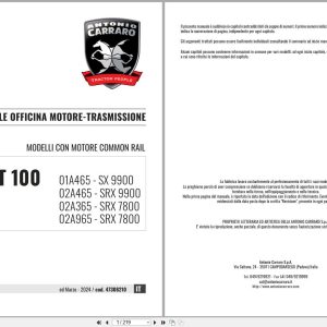 Antonio Carraro Tractor Series ERGIT100 SRX7800 SX9900 Engine Transmission Workshop Manual 47308210 IT (1)