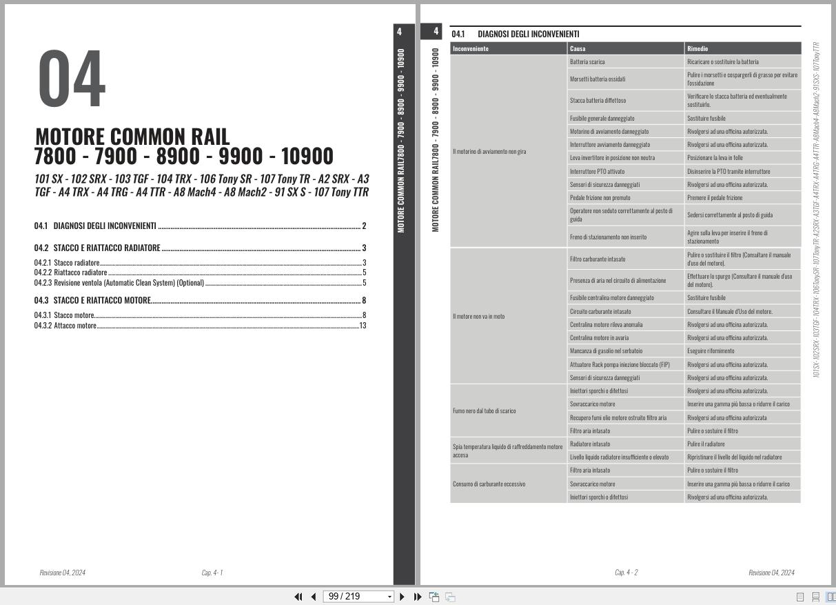 Antonio Carraro Tractor Series ERGIT100 SRX7800 SX9900 Engine Transmission Workshop Manual 47308210 IT (2)