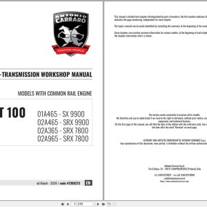 Antonio Carraro Tractor Series ERGIT100 SRX7800 SX9900 Engine Transmission Workshop Manual 47308213 EN (1)