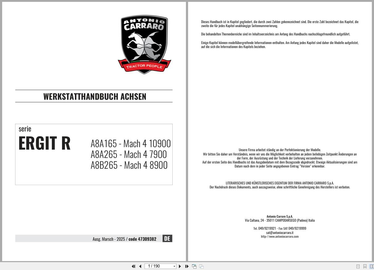 Antonio Carraro Tractor Series Ergit R Mach 4 7900 10900 Axles Workshop Manual 47309382 DE (1)