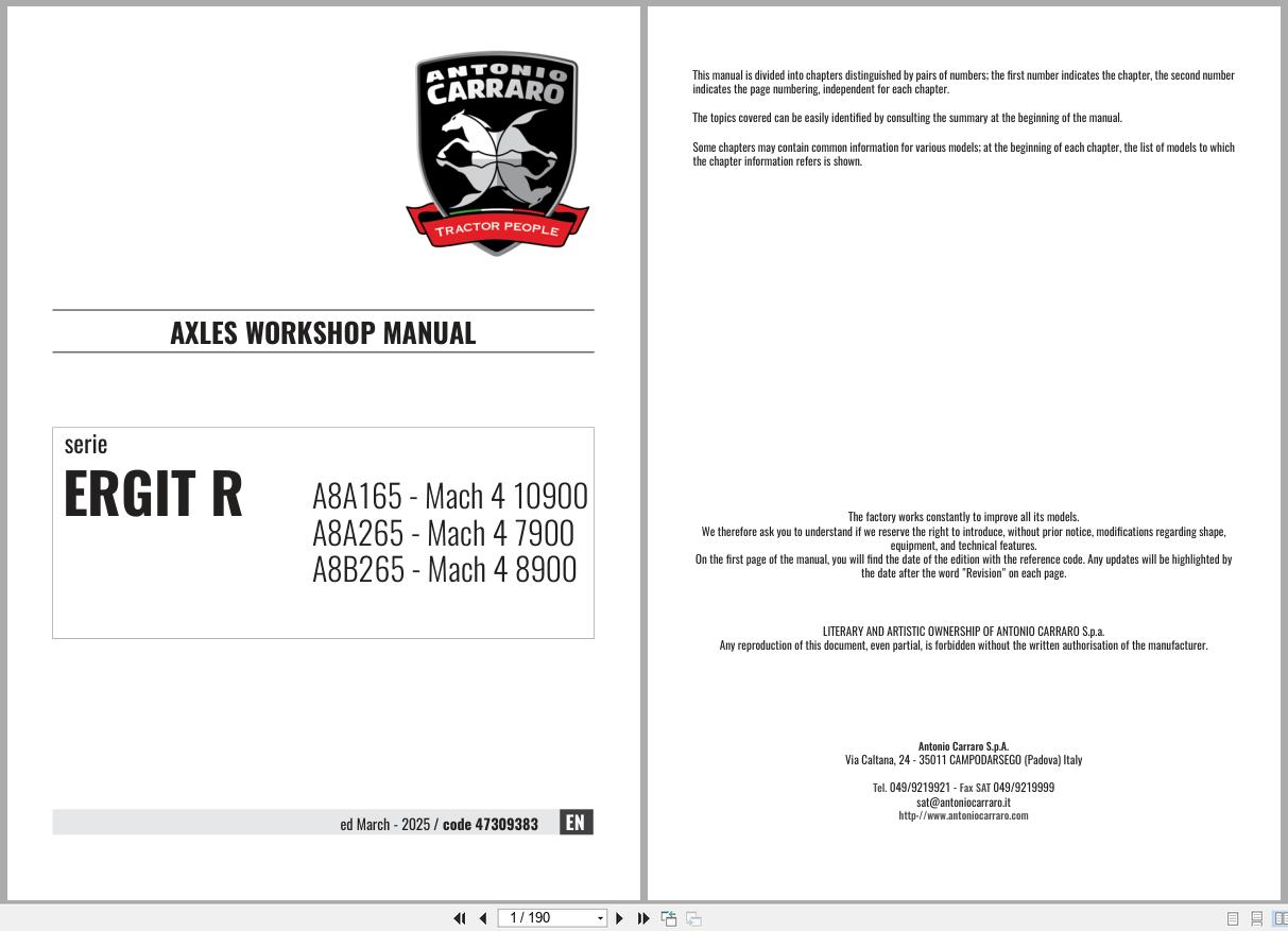 Antonio Carraro Tractor Series Ergit R Mach 4 7900 10900 Axles Workshop Manual 47309383 EN (1)