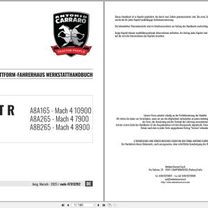 Antonio Carraro Tractor Series Ergit R Mach 4 7900 to 10900 Platform Cab Workshop Manual 47313292 DE (1)
