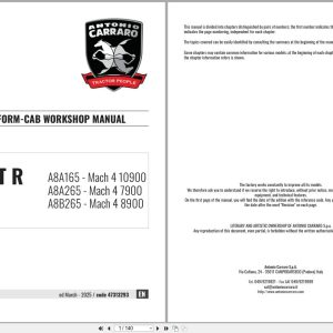 Antonio Carraro Tractor Series Ergit R Mach 4 7900 to 10900 Platform Cab Workshop Manual 47313293 EN (1)