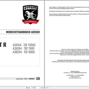 Antonio Carraro Tractor Series Ergit R TGF7900 to TGF10900 Axles Workshop Manual 47309362 DE (1)