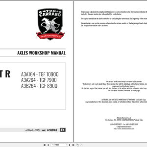 Antonio Carraro Tractor Series Ergit R TGF7900 to TGF10900 Axles Workshop Manual 47309363 EN (1)