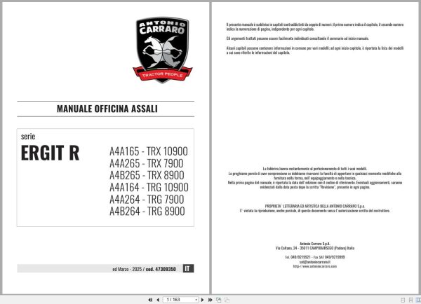 Antonio Carraro Tractor Series Ergit R TRX7900 to TRG10900 Axles Workshop Manual 47309350 IT (1)