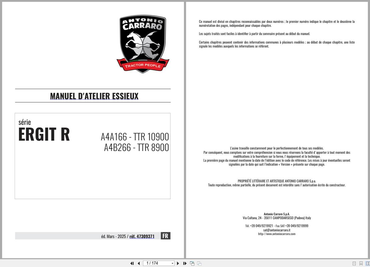 Antonio Carraro Tractor Series Ergit R TTR8900 TTR10900 Axles Workshop Manual 47309371 FR (1)