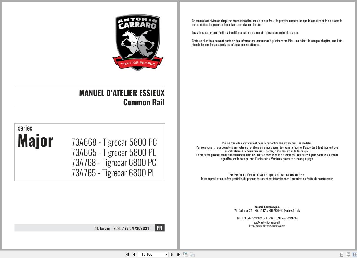 Antonio Carraro Tractor Series Major 5800PC to 6800PL Axles Workshop Manual 47309331 FR (1)
