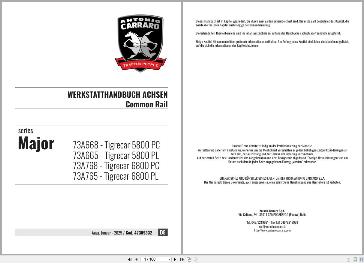 Antonio Carraro Tractor Series Major 5800PC to 6800PL Axles Workshop Manual 47309332 DE (1)