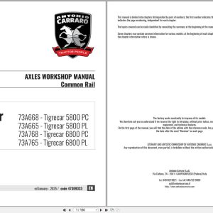 Antonio Carraro Tractor Series Major 5800PC to 6800PL Axles Workshop Manual 47309333 EN (1)