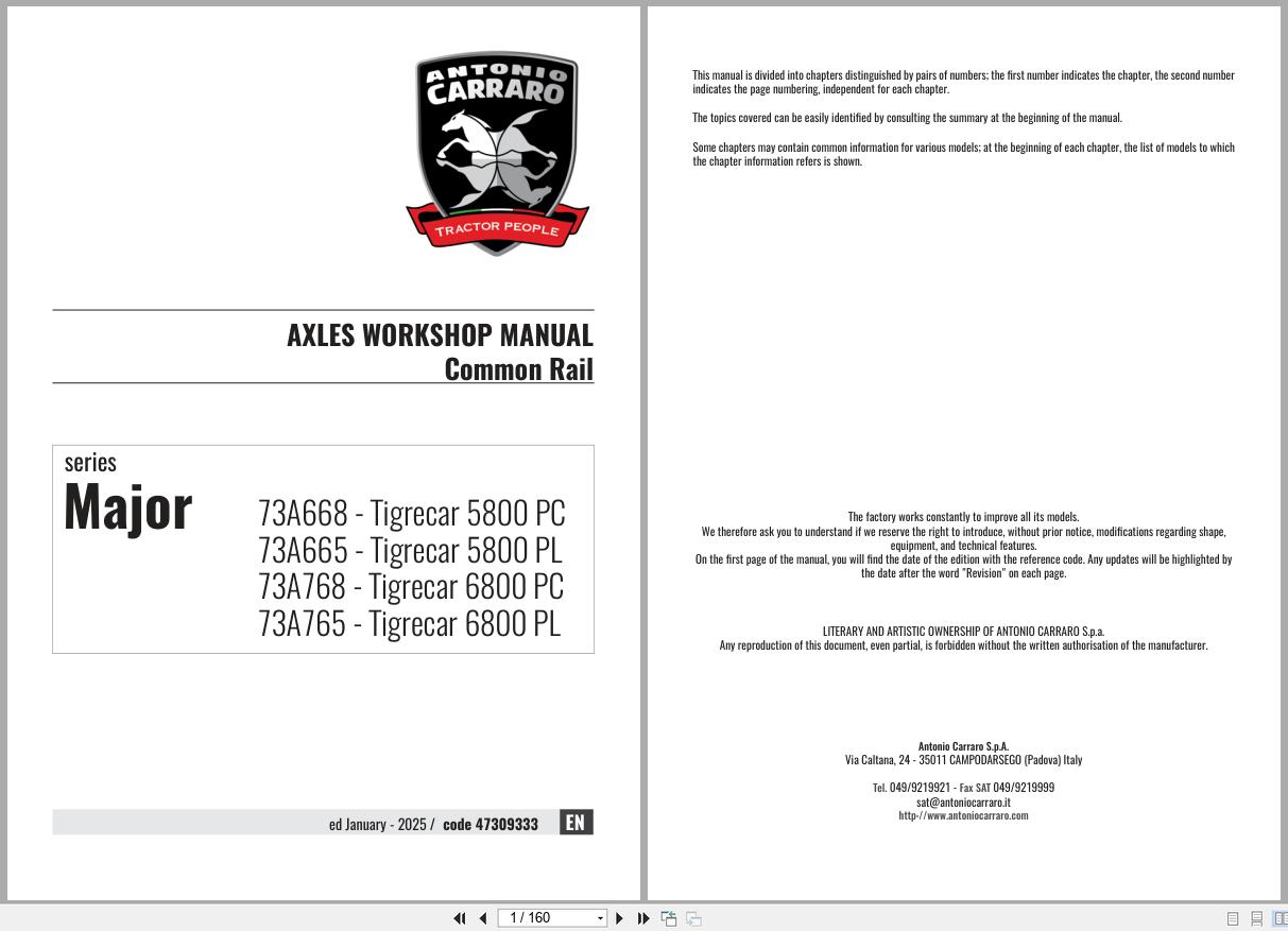 Antonio Carraro Tractor Series Major 5800PC to 6800PL Axles Workshop Manual 47309333 EN (1)