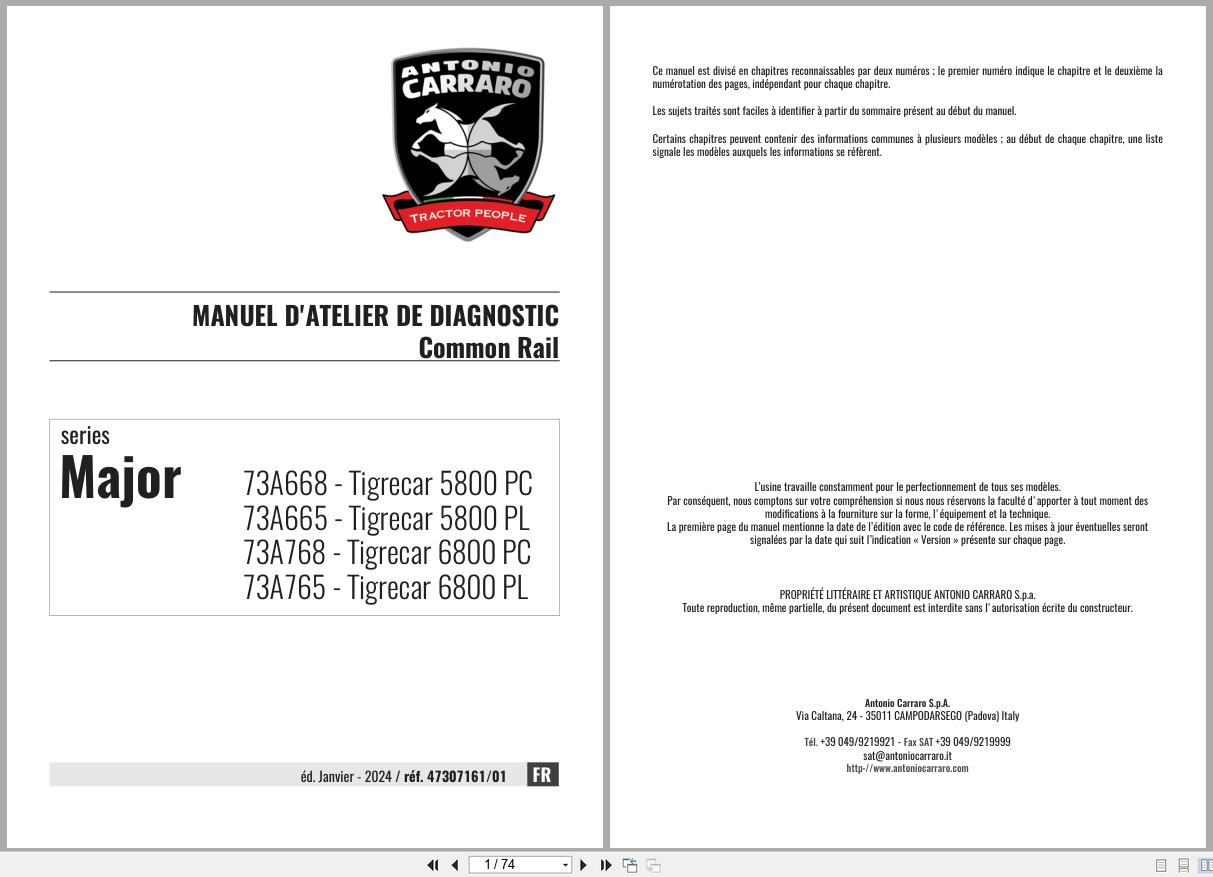 Antonio Carraro Tractor Series Major 5800PC to 6800PL Diagnostic Workshop Manual 47307161 01 FR (1)