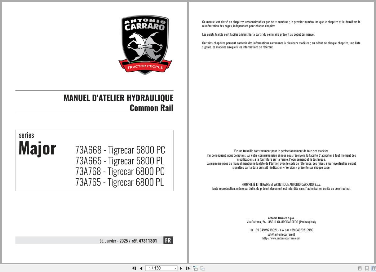 Antonio Carraro Tractor Series Major 5800PC to 6800PL Hydraulic Workshop Manual 47311301 FR (1)