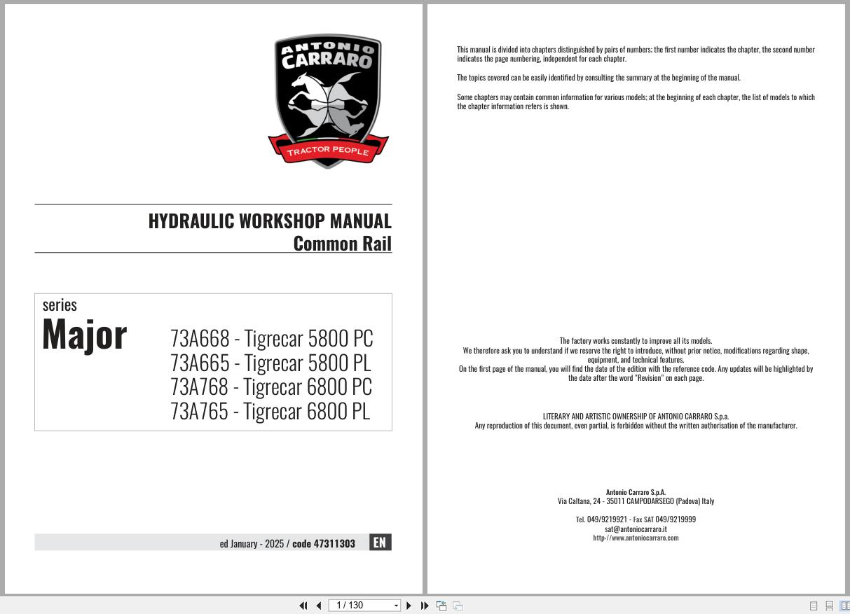 Antonio Carraro Tractor Series Major 5800PC to 6800PL Hydraulic Workshop Manual 47311303 EN (1)