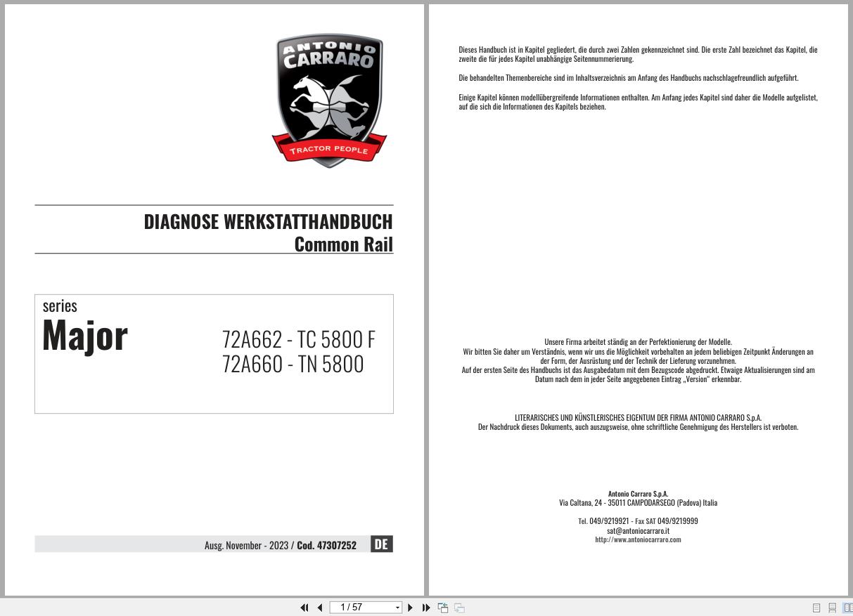 Antonio Carraro Tractor Series Major TC5800F TN5800 Diagnostic Workshop Manual 47307252 DE (1)