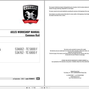Antonio Carraro Tractor Series TORA TC5800F TC6800F Axles Workshop Manual 47309073 EN (1)