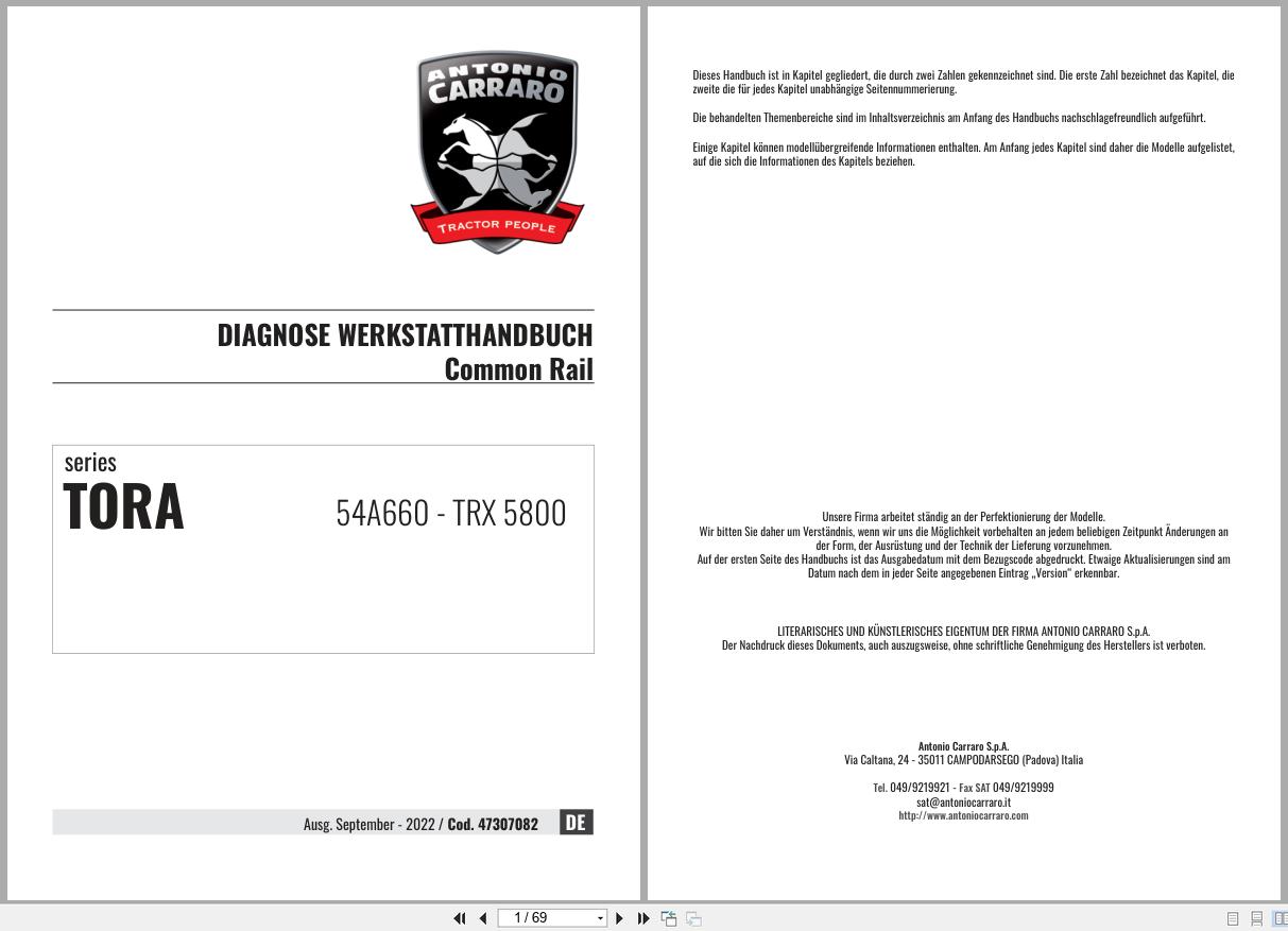 Antonio Carraro Tractor Series TORA TRX5800 Diagnostic Workshop Manual 47307082 DE (1)
