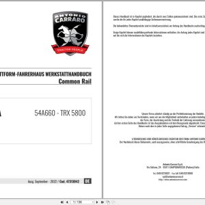 Antonio Carraro Tractor Series TORA TRX5800 Platform Cab Workshop Manual 47313042 DE (1)