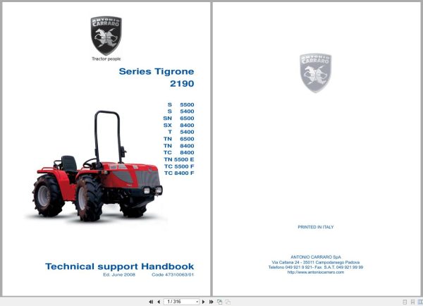 Antonio Carraro Tractor Series Tigrone 2190 S5500 To Tc8400F Technical Support Manual 47310063 01 En (1)