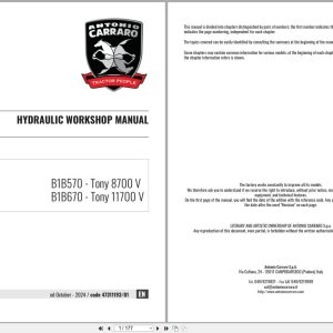 Antonio Carraro Tractor Tony 8700V 11700V Hydraulic Workshop Manual 47311193 01 EN (1)