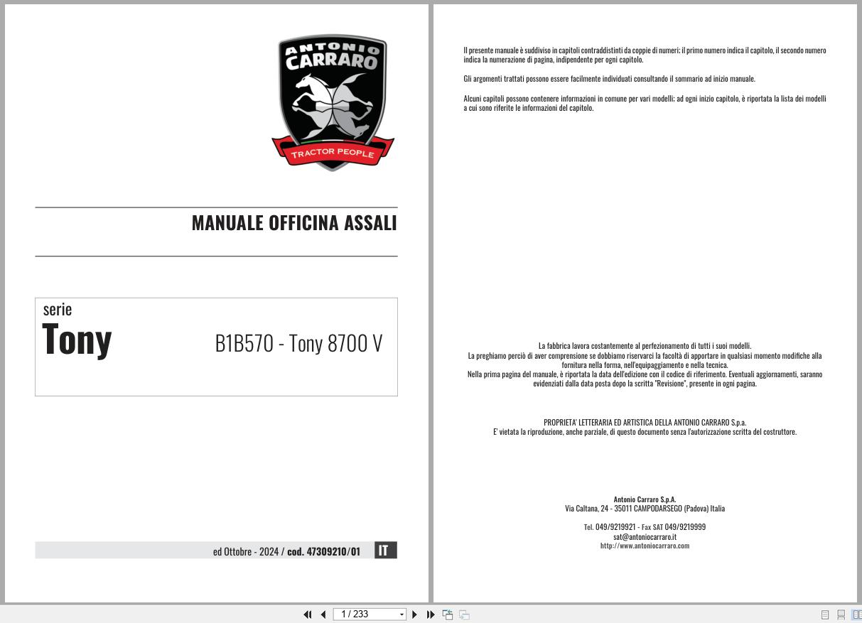 Antonio Carraro Tractor Tony 8700V Axles Workshop Manual 47309210 01 IT (1)