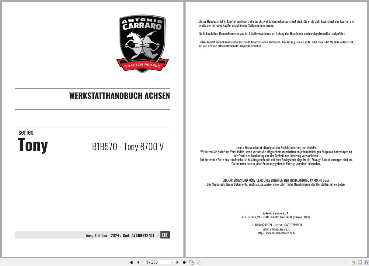 Antonio Carraro Tractor Tony 8700V Axles Workshop Manual 47309212 01 DE (1)