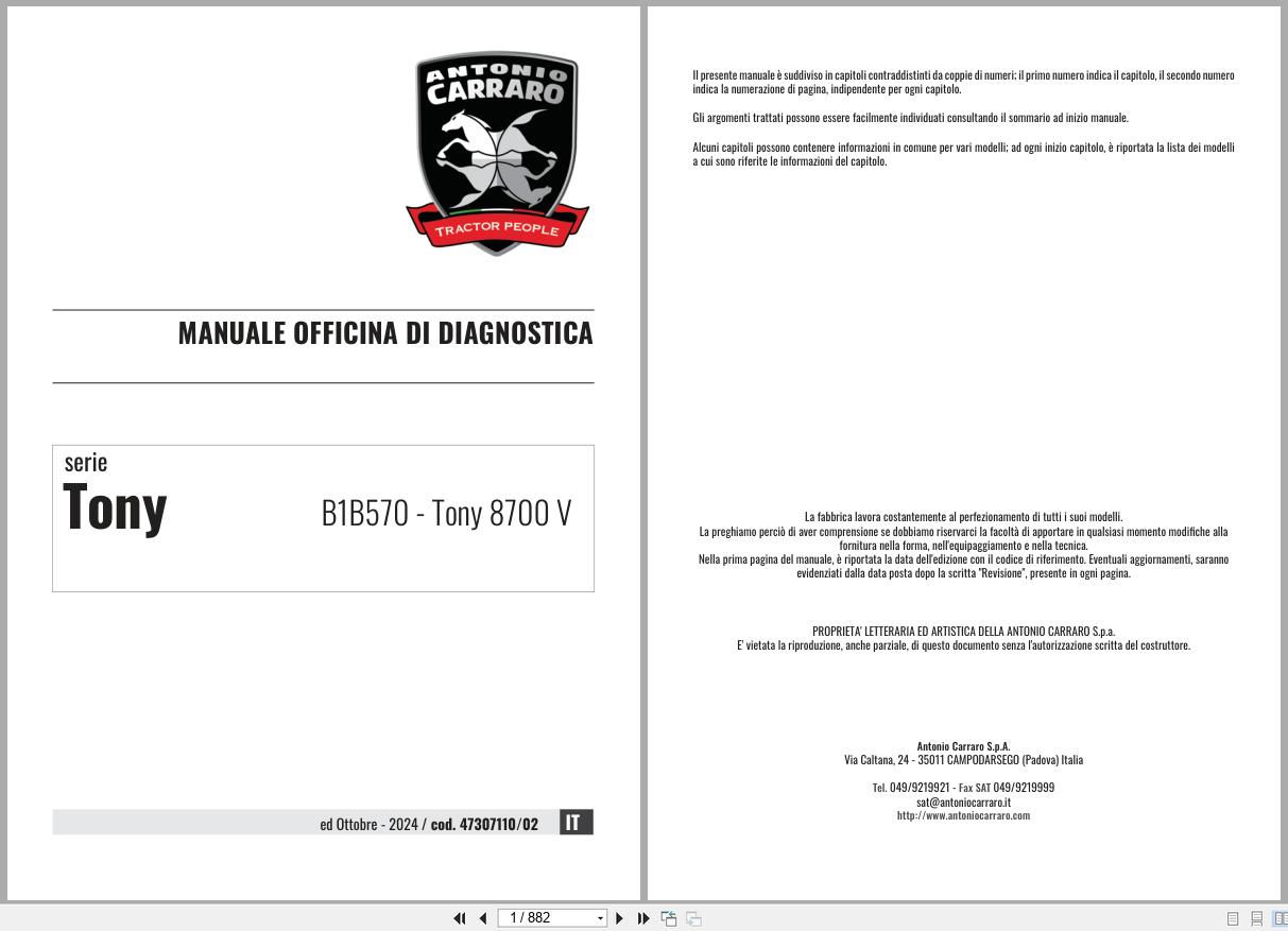 Antonio Carraro Tractor Tony 8700V Diagnostic Workshop Manual 47307110 02 IT (1)