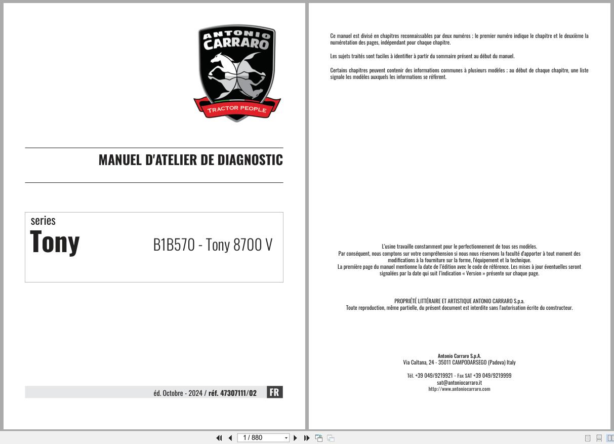 Antonio Carraro Tractor Tony 8700V Diagnostic Workshop Manual 47307111 02 FR (1)