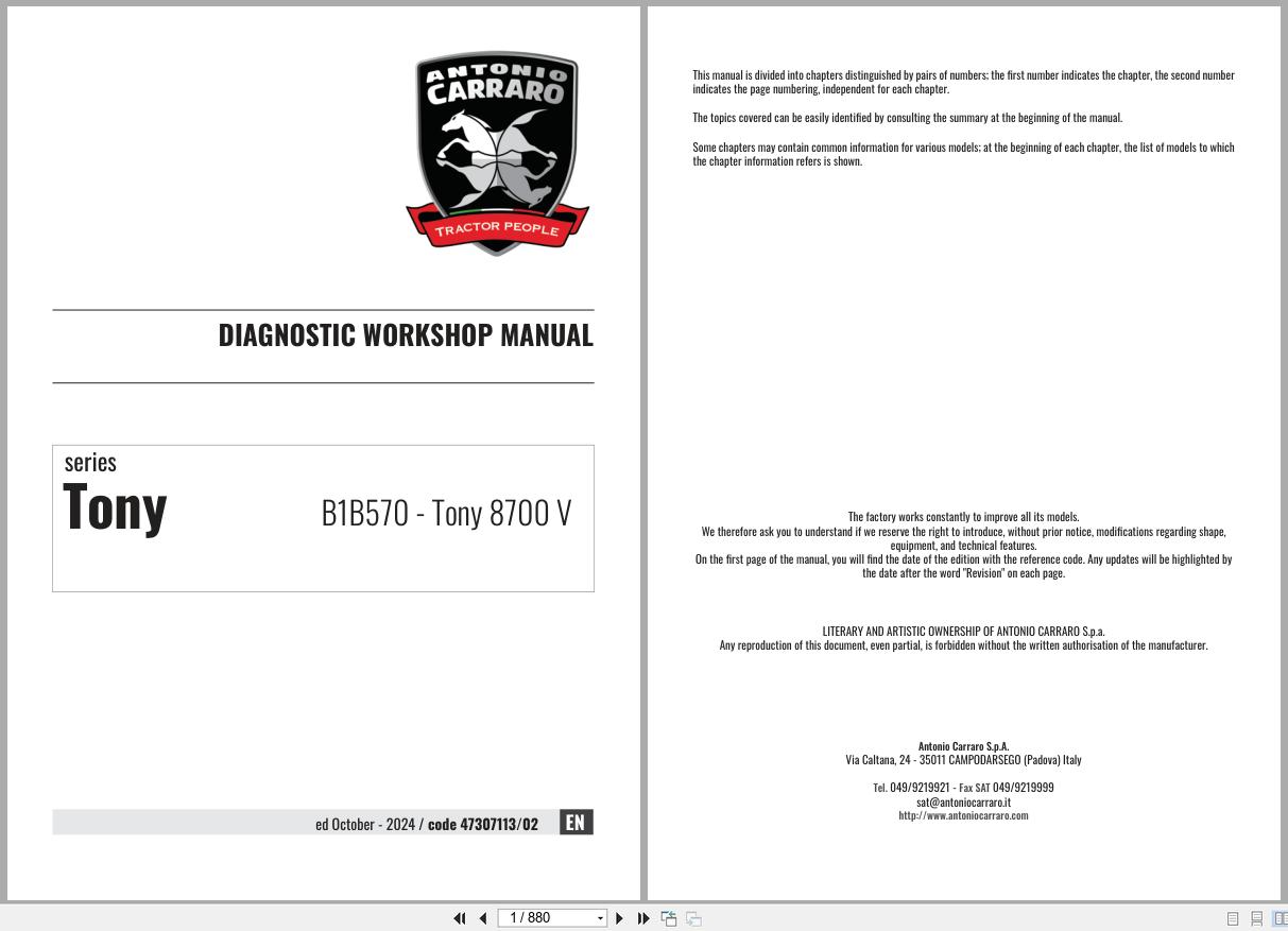 Antonio Carraro Tractor Tony 8700V Diagnostic Workshop Manual 47307113 02 EN (1)