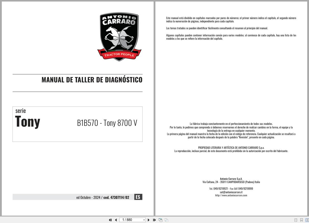 Antonio Carraro Tractor Tony 8700V Diagnostic Workshop Manual 47307114 02 ES (1)