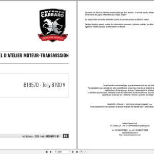 Antonio Carraro Tractor Tony 8700V Engine Transmission Workshop Manual 47308191 01 FR (1)