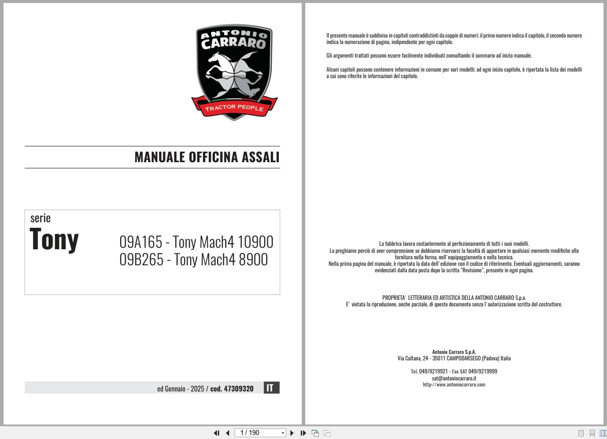 Antonio Carraro Tractor Tony Mach4 10900 8900 Axles Workshop Manual 47309320 IT (1)