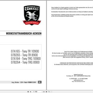 Antonio Carraro Tractor Tony TR8900 to TR10900 Axles Workshop Manual 47309112 01 DE (1)