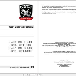 Antonio Carraro Tractor Tony TR8900 to TR10900 Axles Workshop Manual 47309113 01 EN (1)