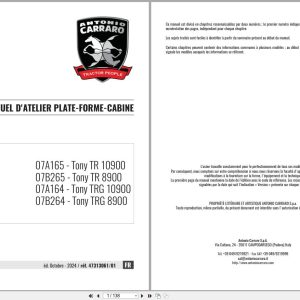 Antonio Carraro Tractor Tony TR8900 to TRG10900 Platform Cab Workshop Manual 47313061 01 FR (1)
