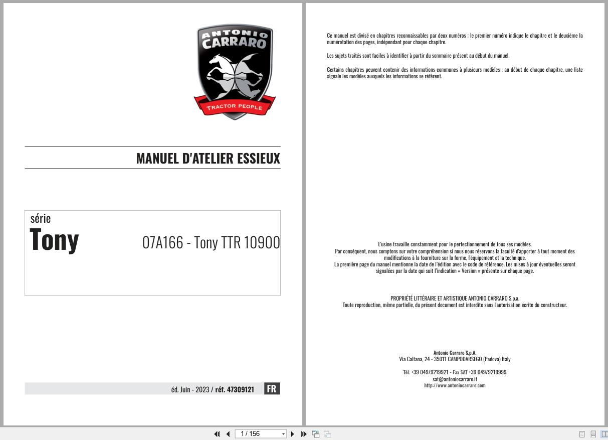 Antonio Carraro Tractor Tony TTR10900 Axles Workshop Manual 47309121 FR (1)