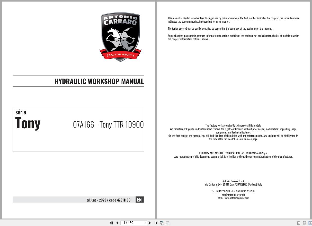 Antonio Carraro Tractor Tony TTR10900 Hydraulic Workshop Manual 47311103 EN (1)