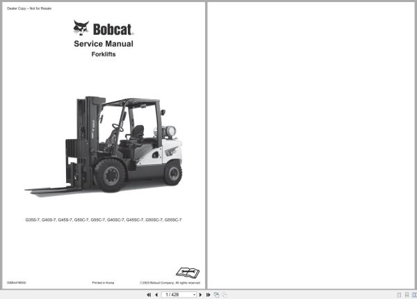 Bobcat Forklift G35S 7 to G55SC 7 Service Manual DSB4476E00 (1)