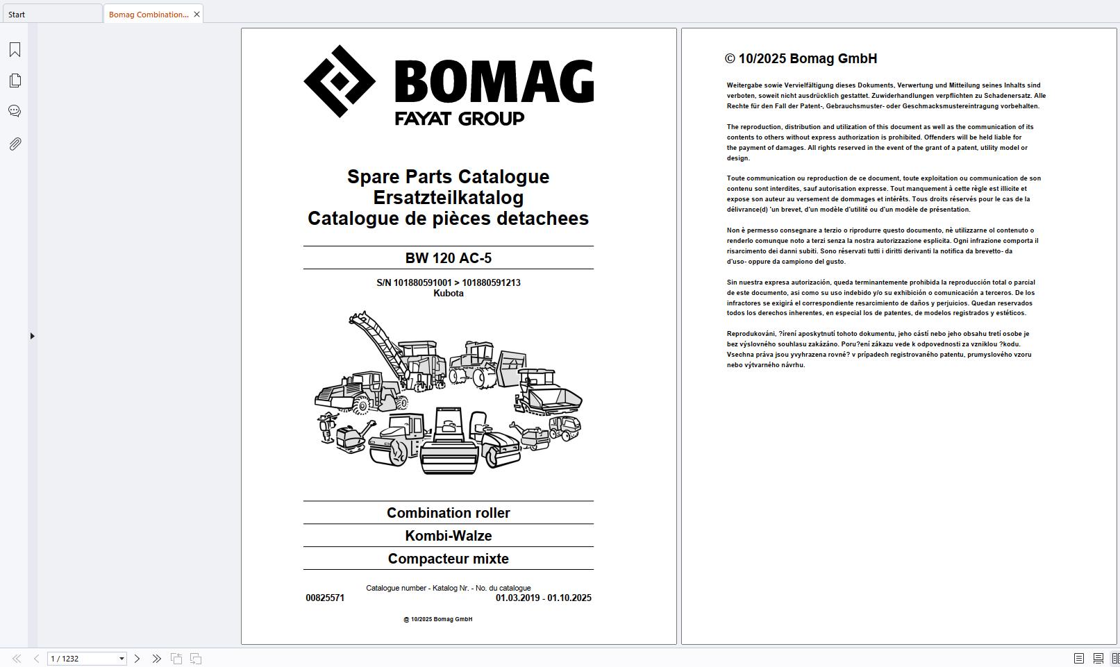 Bomag Combination Roller BW 120 AC 5 Spare Parts Catalog 00825571 2019 2025 (1)