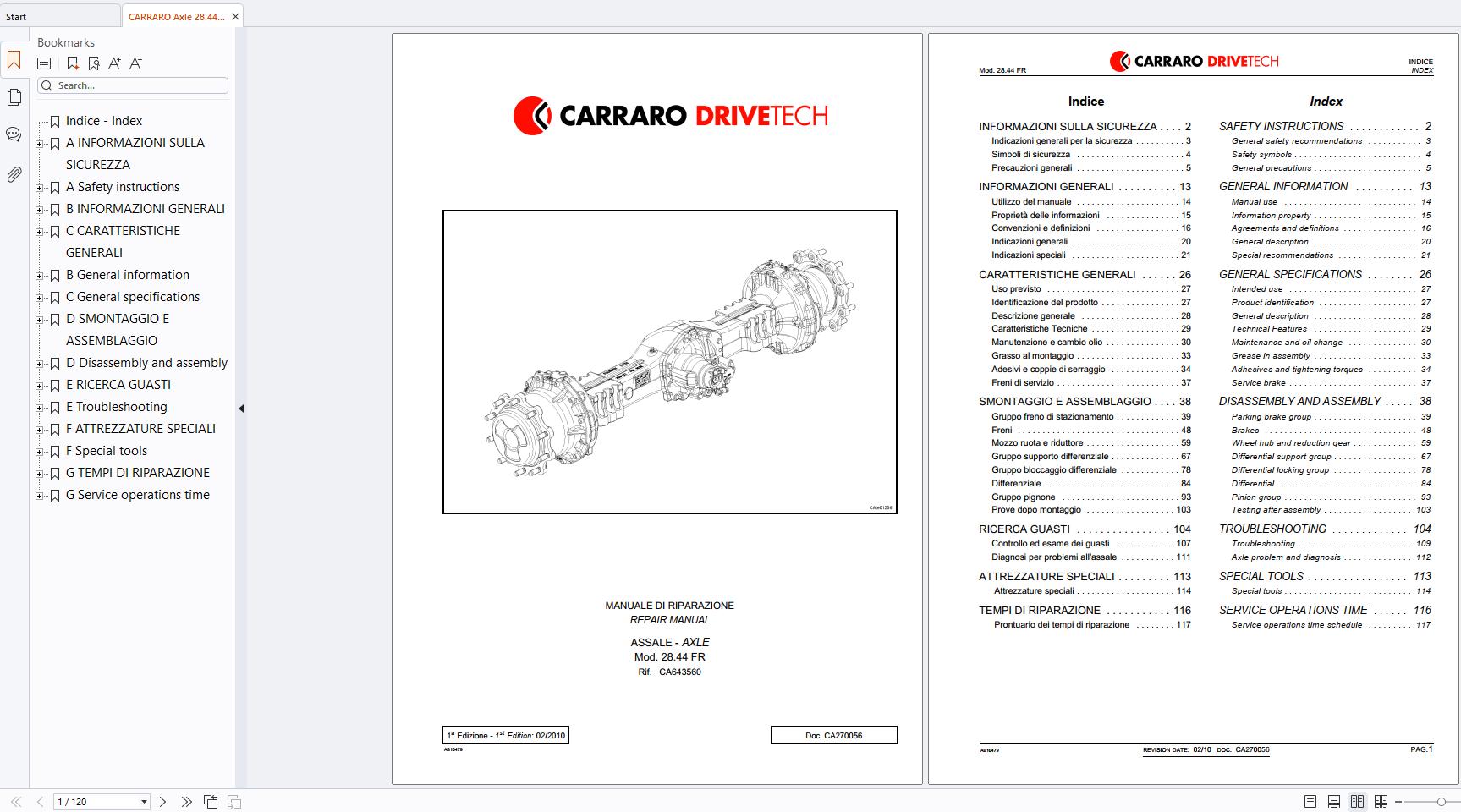 CARRARO Axle 28.44FR Repair Manual CA270056 (1)