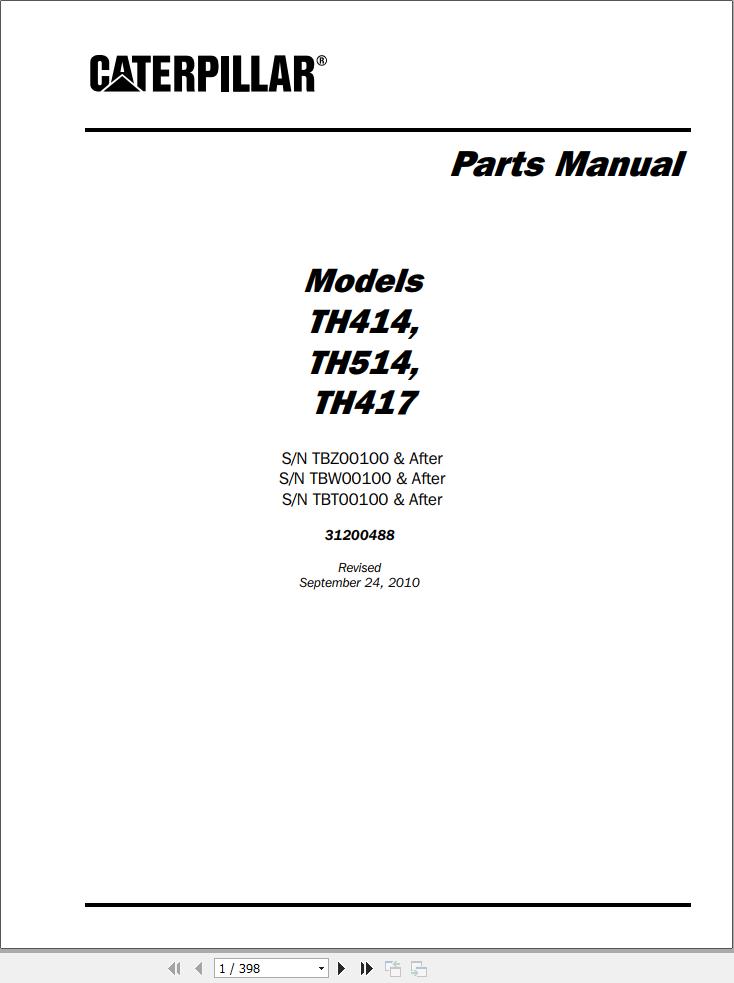CAT Telehandler TH414 TH514 TH417 Parts Manual 31200488 (1)