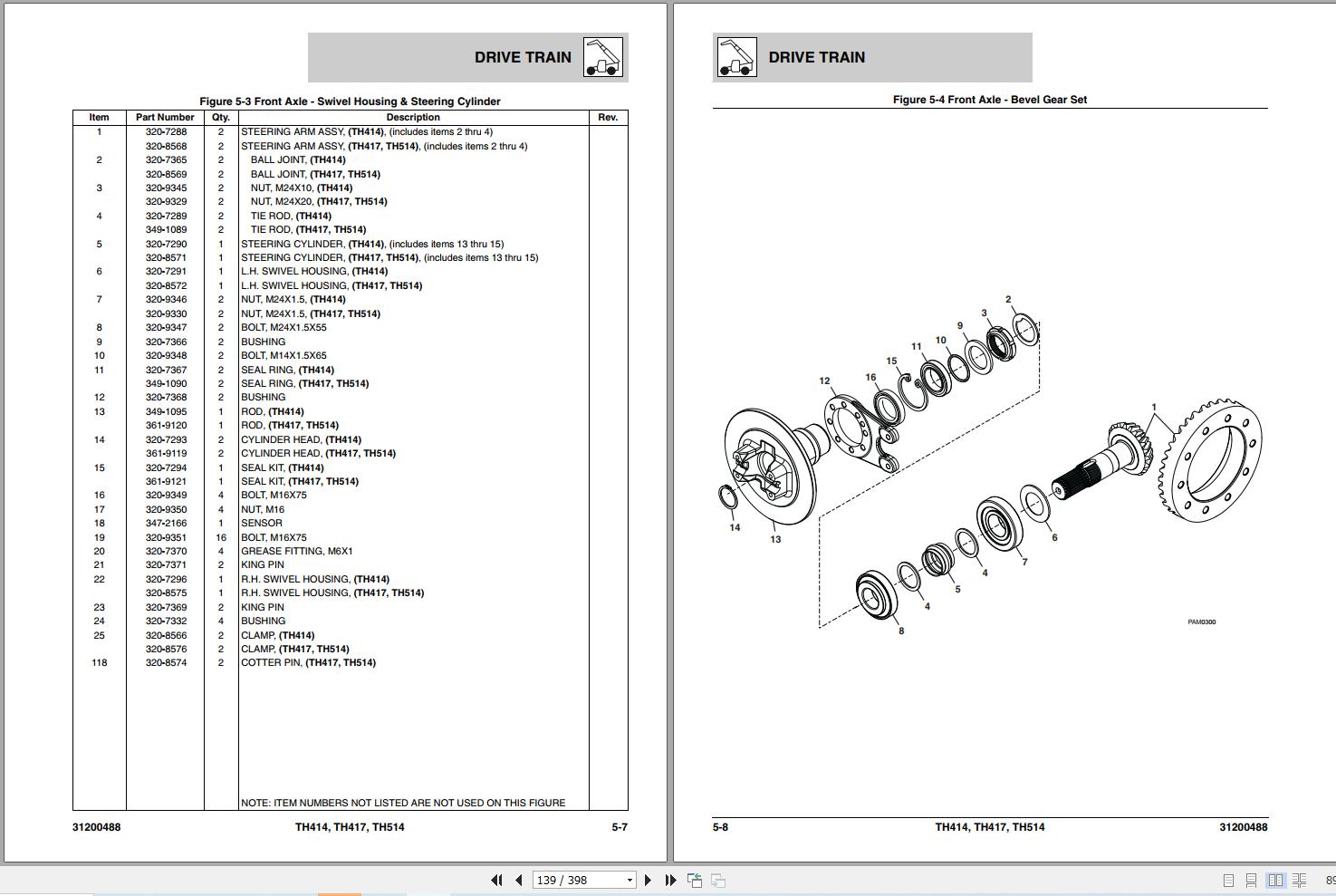 CAT Telehandler TH414 TH514 TH417 Parts Manual 31200488 (2)