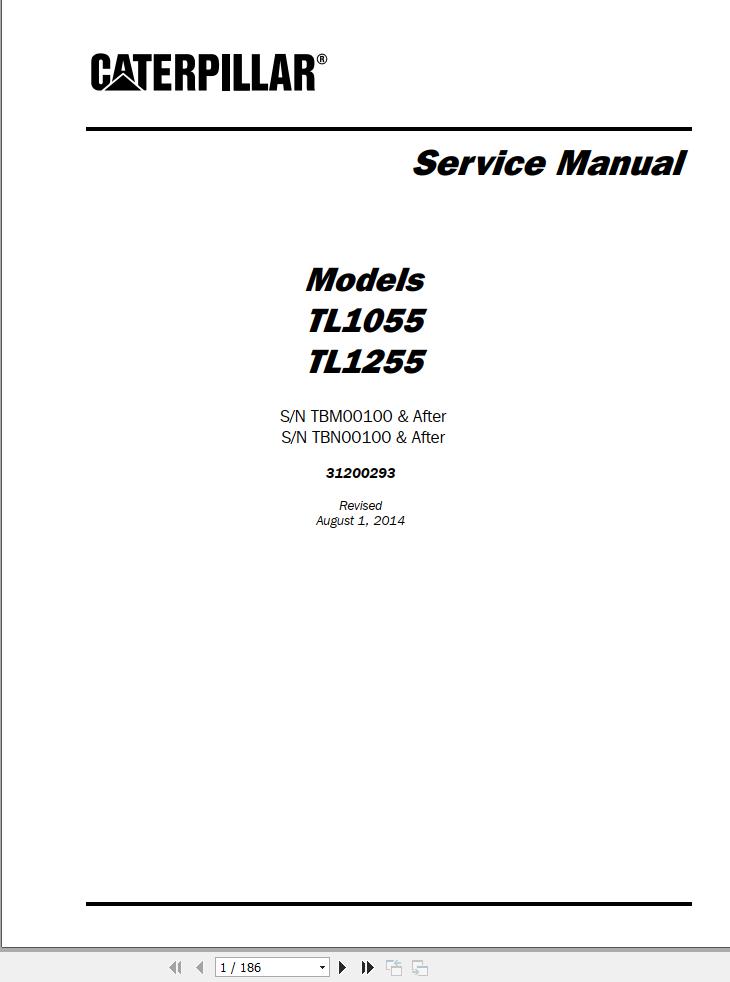 CAT Telehandler TL1055 TL1255 Service Manual 31200293 (1)