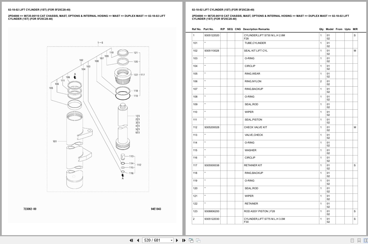 Caterpillar Forklift 2PD4000 Chassis Mast Options Internal Hosing Europe Parts Catalog 98725 06110 (2)