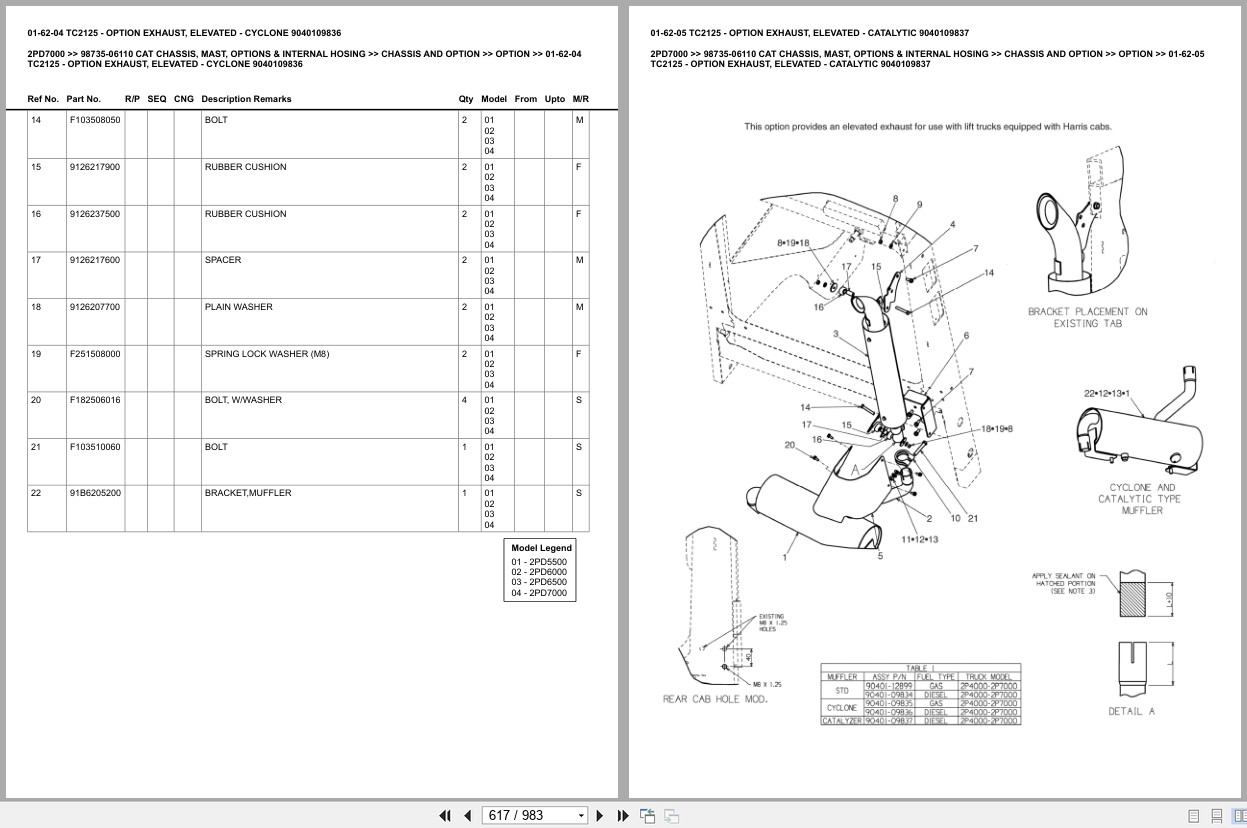 Caterpillar Forklift 2PD7000 Chassis Mast Options Internal Hosing Europe Parts Catalog 98735 06110 (2)