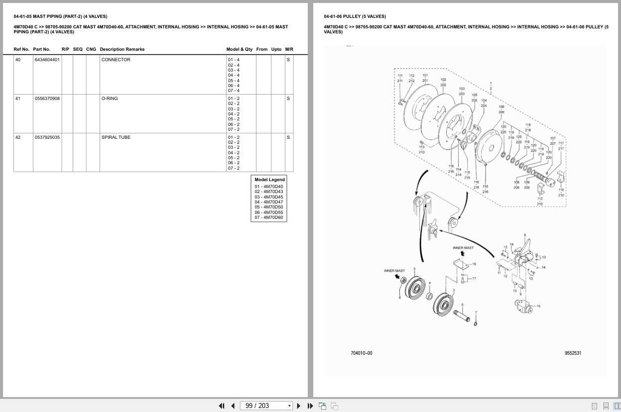 Caterpillar Forklift 4M70D40 C Mast 4M70D40 60 Attachment Internal Hosing Europe Parts Catalog 98705 90200 (2)