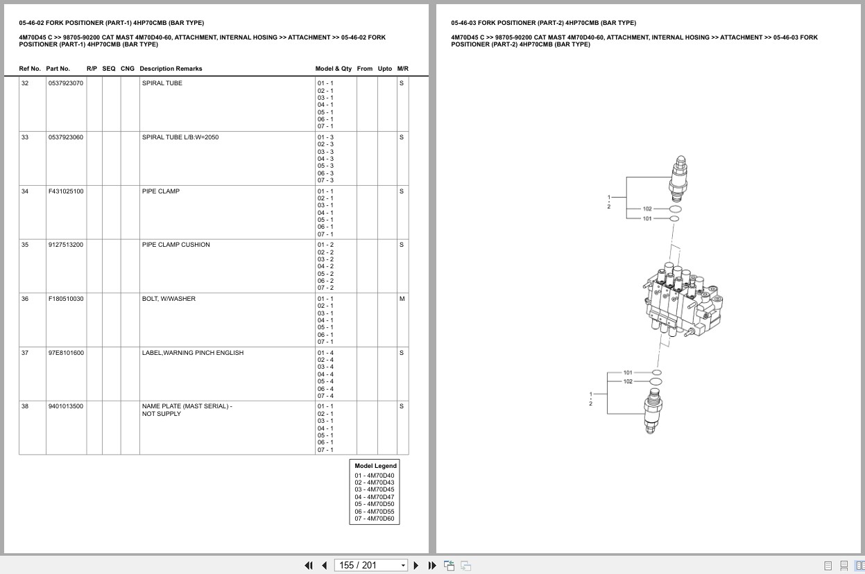 Caterpillar Forklift 4M70D45 C Mast 4M70D40 60 Attachment Internal Hosing Europe Parts Catalog 98705 90200 (2)